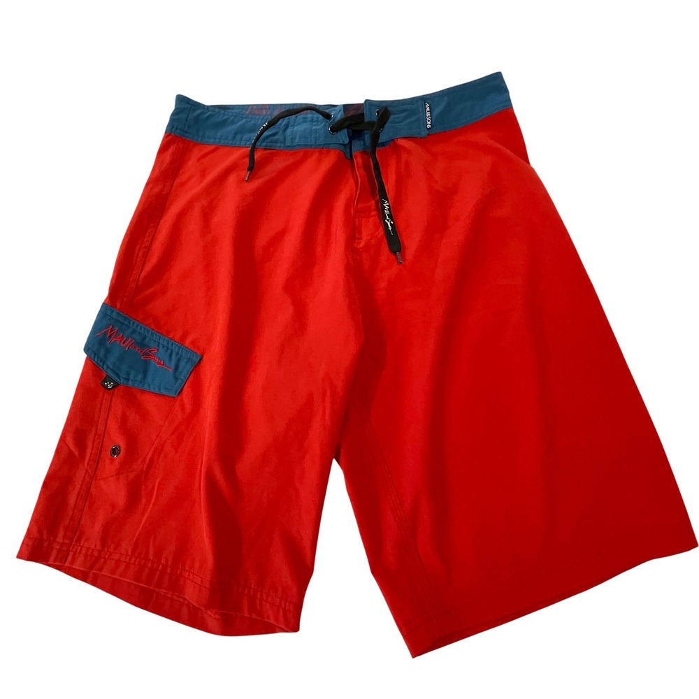 Maui and Sons Red Teal Board Shorts Swim Trunks Mens Size 32 Surf Beach Pool
